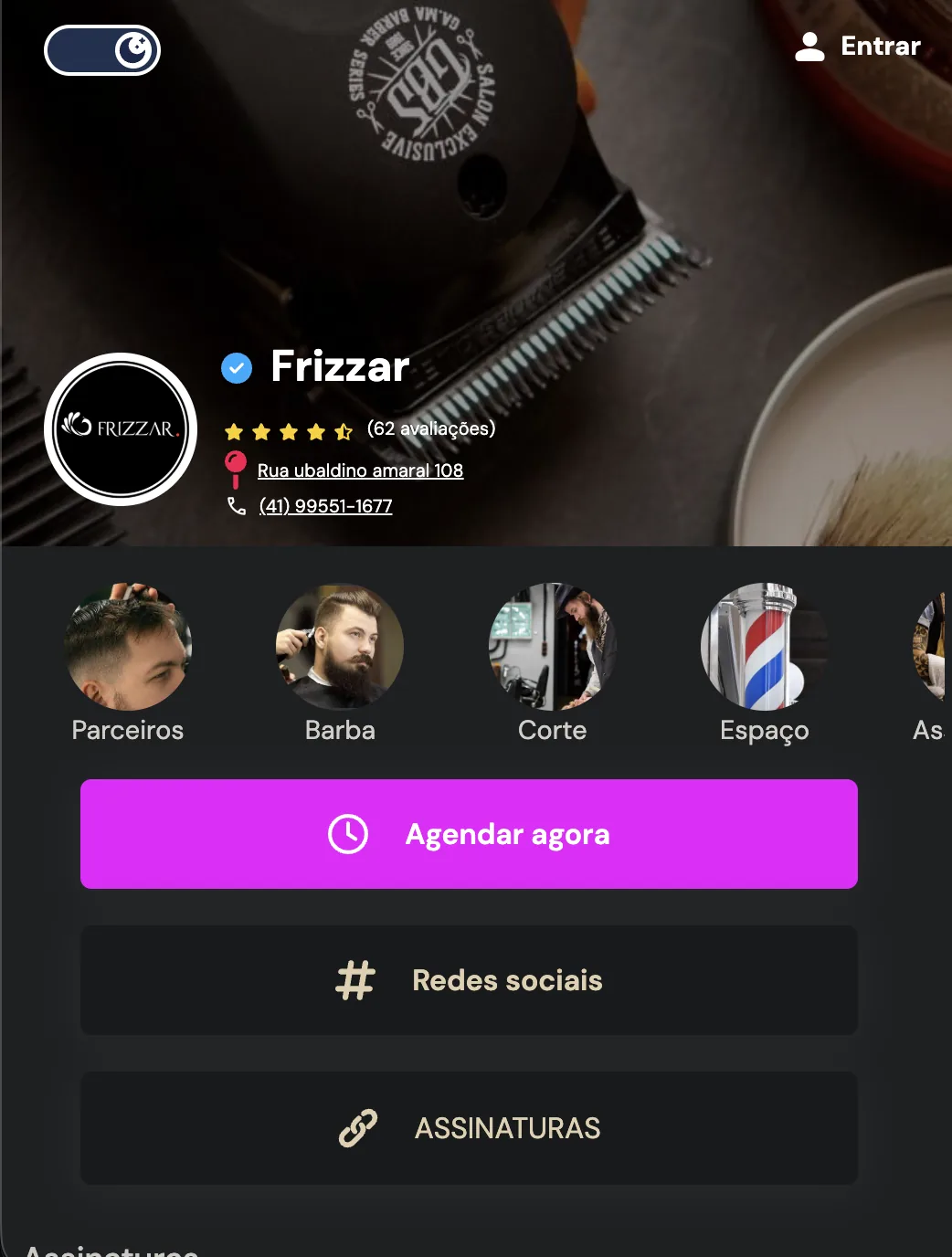 Página de agendamento do cliente